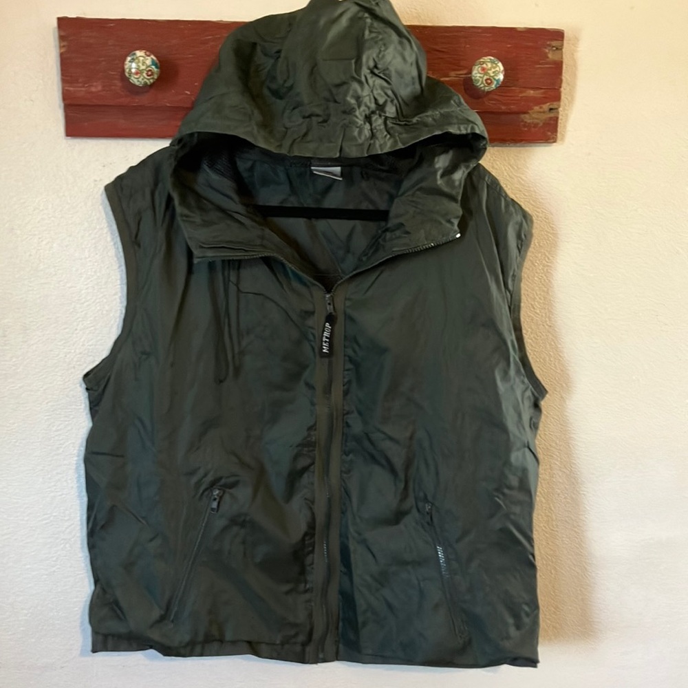 Hooded Windbreaker Vest with Pockets‎ by Metrop - Green - Fishing - Hiking